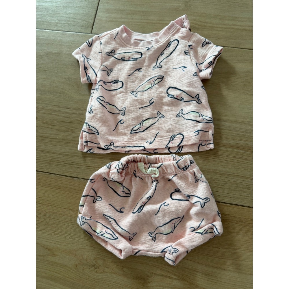 Old Navy Baby Girl Pink Whale Print Top and Bloomer Shorts Set 0-3 Months